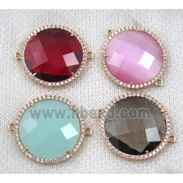Chinese Crystal Glass circle connector pave zircon, circle, gold plated, mix color