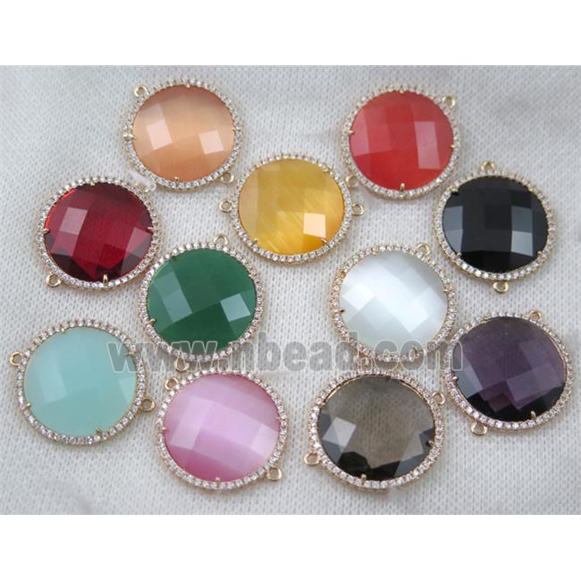 Chinese Crystal Glass circle connector pave zircon, circle, gold plated, mix color