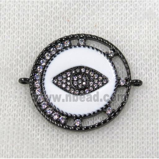 copper connector paved zircon, evil eye, black plated