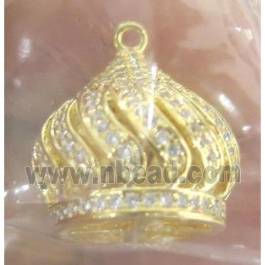 paved zircon copper pendant, crown, gold plated