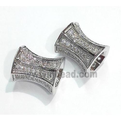 paved zircon copper spacer tube beads, platinum plated