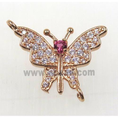 copper butterfly connector paved zircon, rose gold
