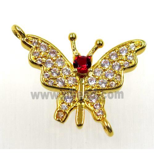 copper butterfly connector paved zircon, gold plated