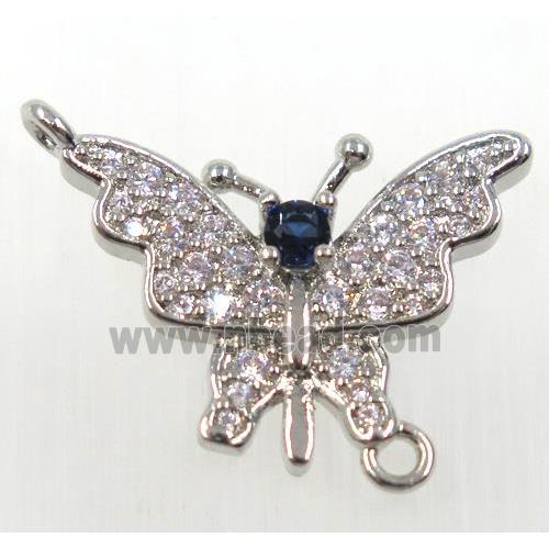 copper butterfly connector paved zircon, platinum plated