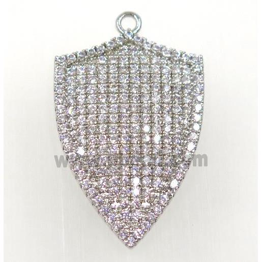 copper arrowhead pendant paved zircon, platinum plated