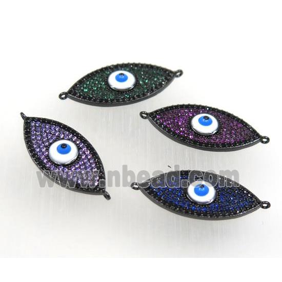 copper connector paved zircon, evil eye, black plated, mix color