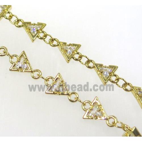 copper chain paved zircon, triangle, gold plated