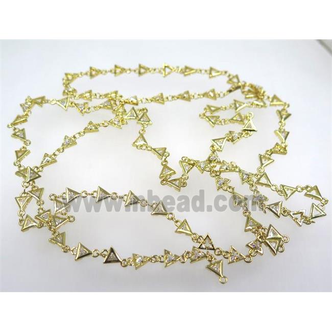 copper chain paved zircon, triangle, gold plated