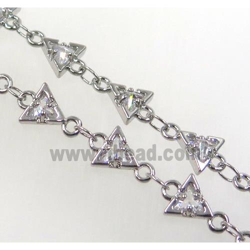 copper chain paved zircon, triangle, platinum plated