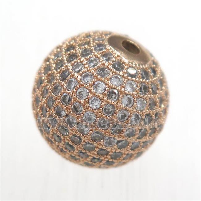 round copper beads pave zircon, rose gold