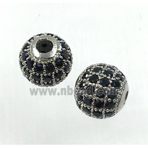 round copper beads pave black zircon, platinum plated