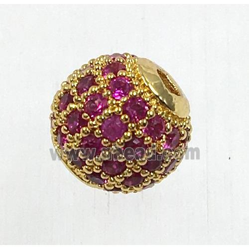 round copper beads pave pink zircon, gold plated
