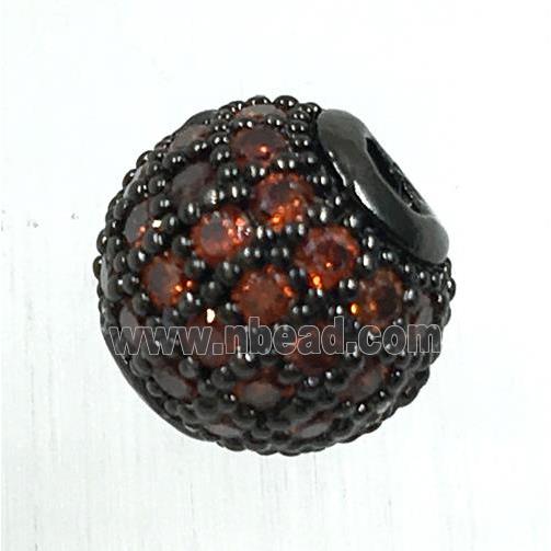 round copper beads pave zircon, black plated