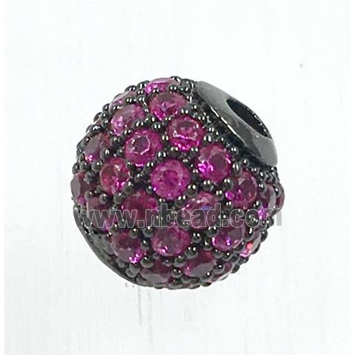round copper beads pave hotpink zircon, black plated