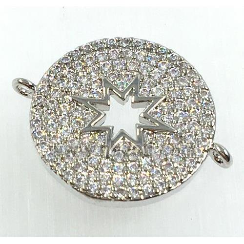 copper button connector pave zircon, north star, platinum plated