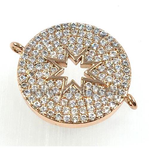copper button connector pave zircon, north star, rose gold