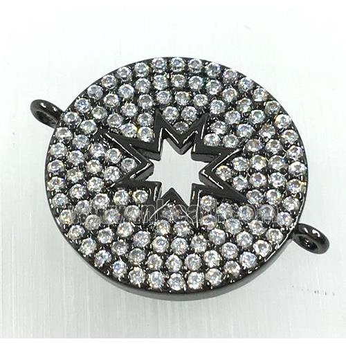 copper button connector pave zircon, north star, black plated