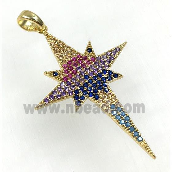 copper NorthStar pendant pave zircon, gold plated