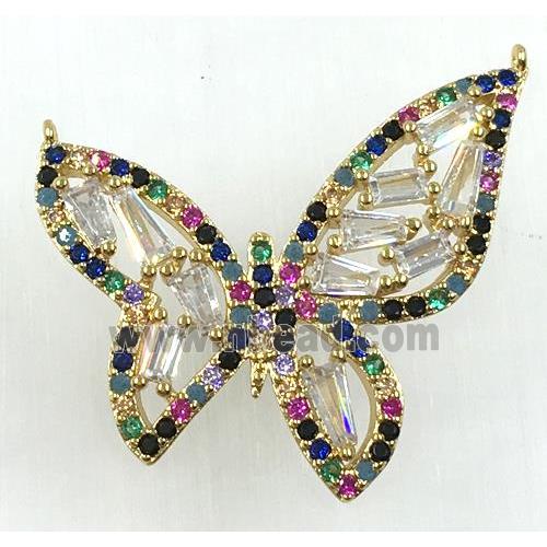 copper butterfly pendant pave zircon with 2loops, gold plated