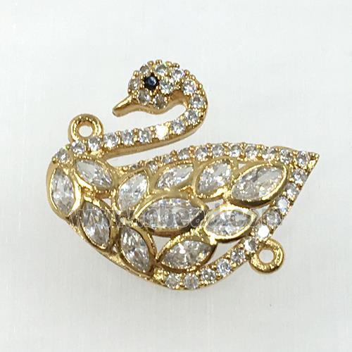 copper swan connector pave zircon, gold plated