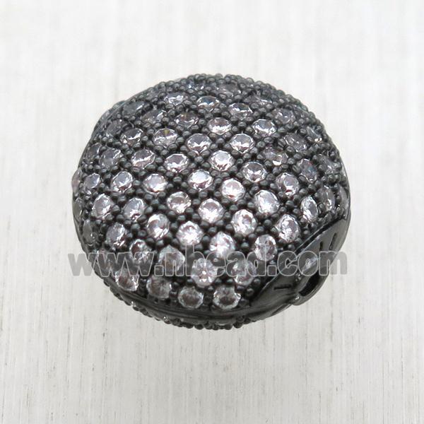 copper beads paved zircon, flat round, black plated