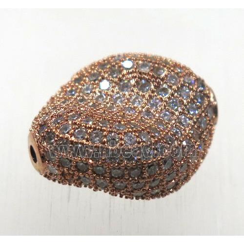 copper twist beads paved zircon, rose gold