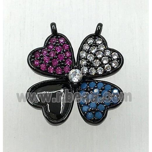 copper clover pendant paved zircon with 2loops, black plated