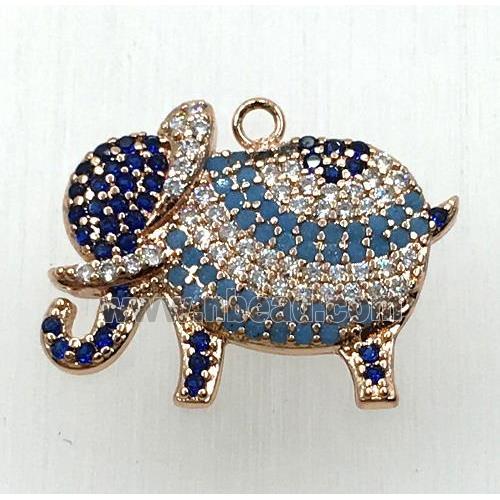copper elephant pendant paved zircon, rose gold