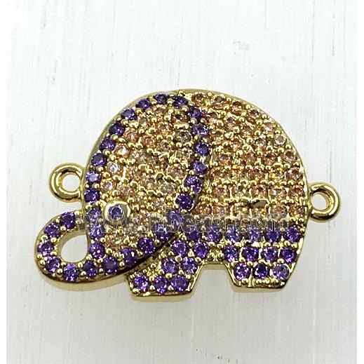 copper elephant connector paved zircon, gold plated