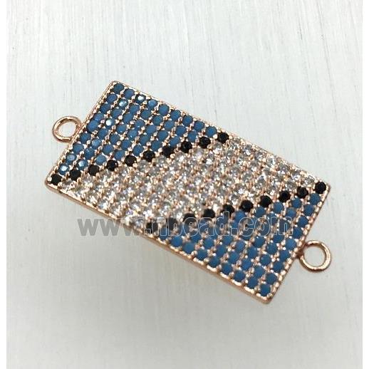 copper connector paved zircon, rectangle, rose gold
