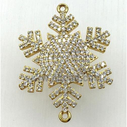 copper snowflake connector paved zircon, gold plated