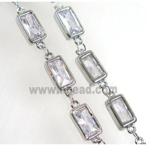 copper chain paved zircon, rectangle, platinum plated