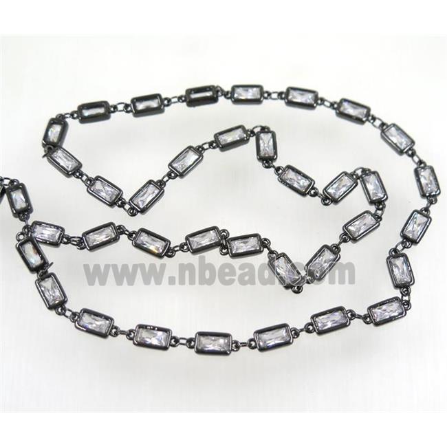 copper chain paved white zircon, rectangle, black plated