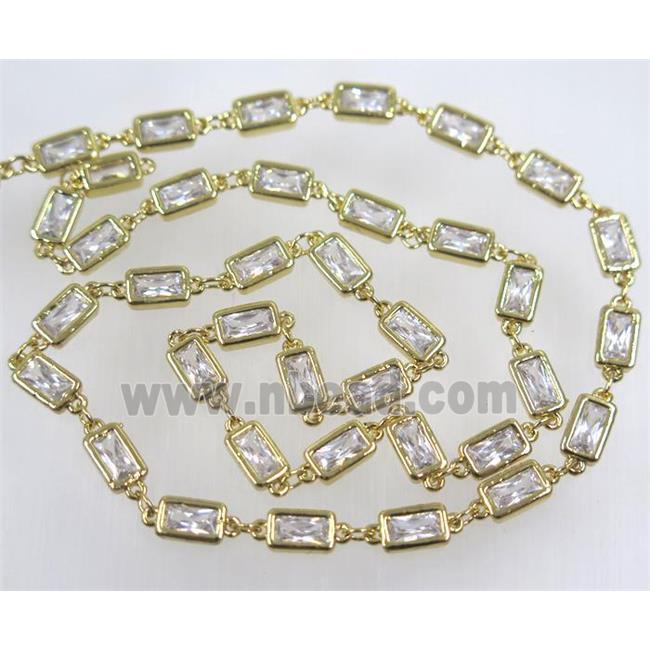 copper chain paved zircon, rectangle, gold plated