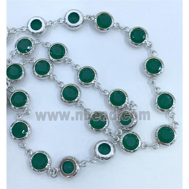 copper chain paved green zircon, platinum plated