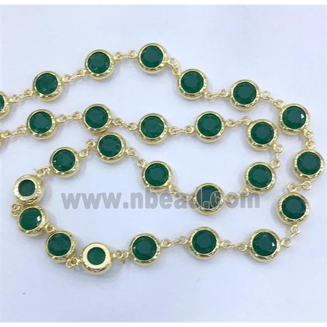 copper chain paved green zircon, gold plated