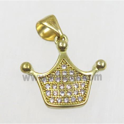 raw Brass Crown pendant paved zircon