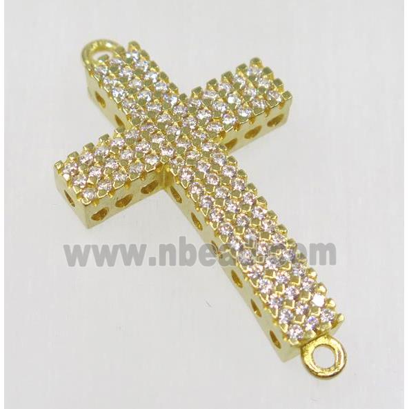 raw Brass cross connector paved zircon with 2loops