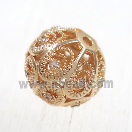 round copper beads pave zircon, rose gold