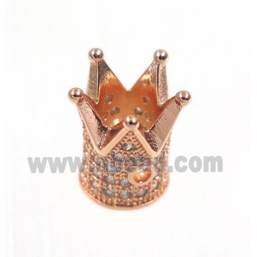copper crown beads paved zircon, rose gold