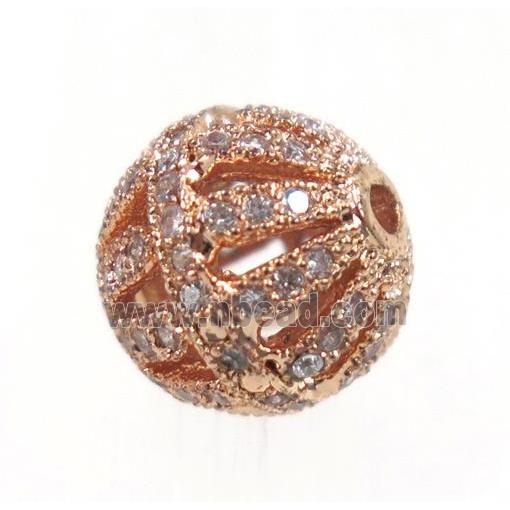 round Watermelon copper beads pave zircon, rose gold