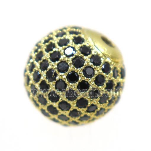 round copper beads paved black zircon, gold plated