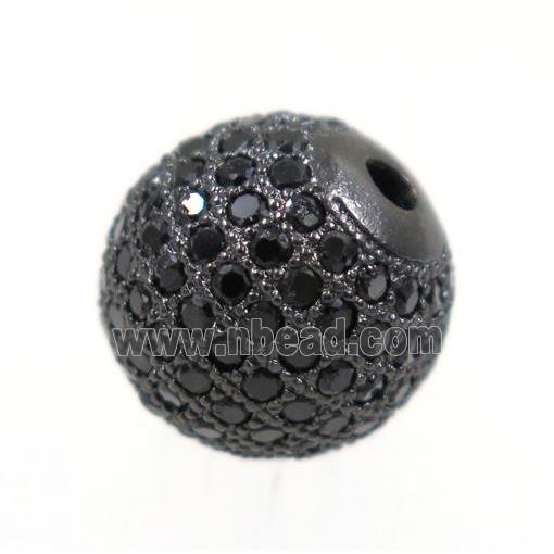 round copper beads paved black zircon, black plated