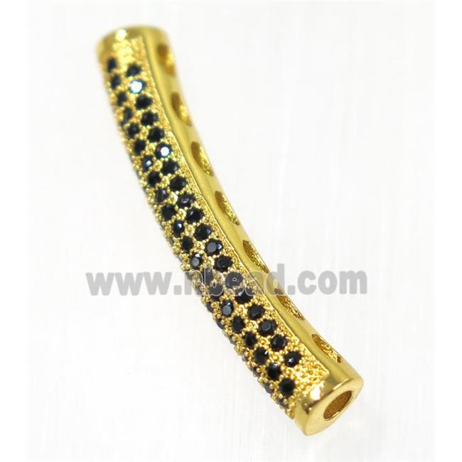 copper tube beads paved zircon, gold plated