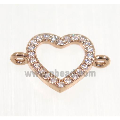 copper Heart connector paved zircon, rose gold