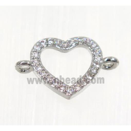 copper Heart connector paved zircon, platinum plated