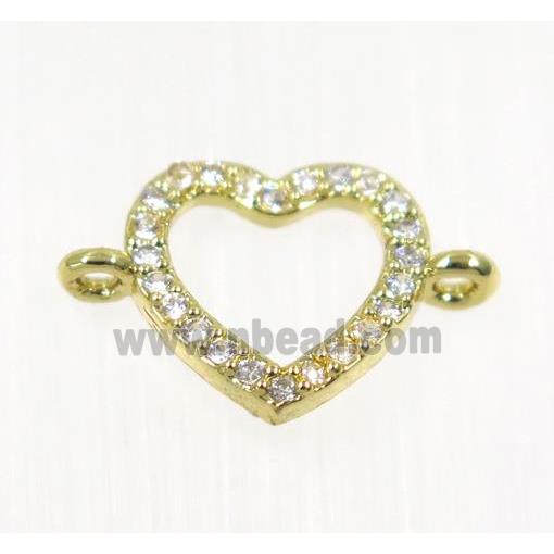 copper Heart connector paved zircon, gold plated