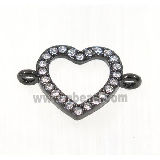copper Heart connector paved zircon, black plated