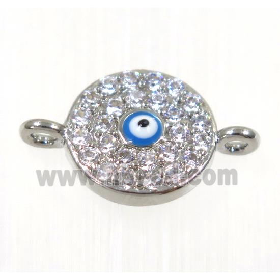 copper evil eye connector paved zircon, platinum plated
