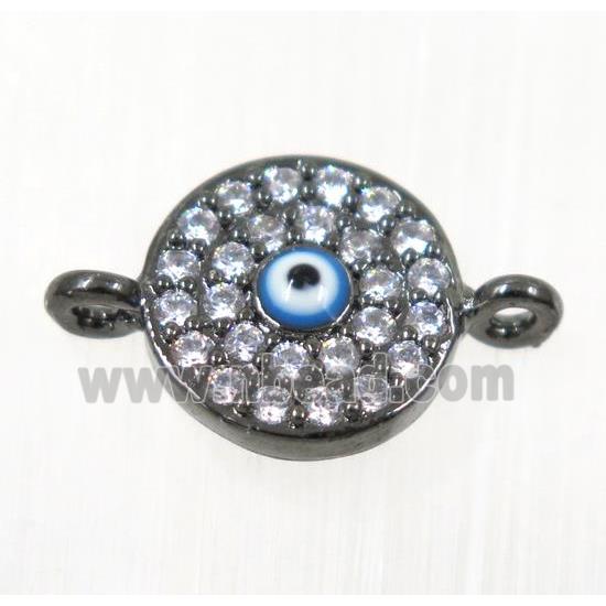 copper evil eye connector paved zircon, black plated
